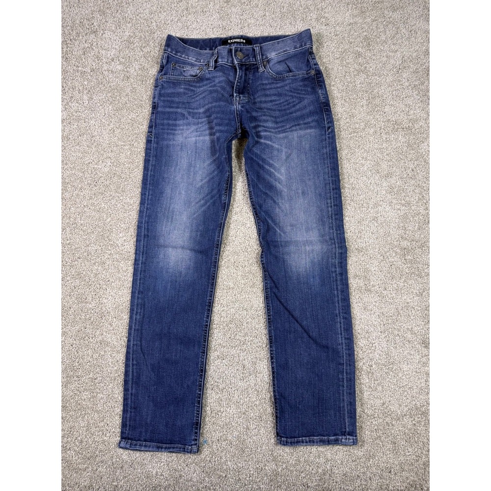 Express Mens Jeans 28x30 Slim Straight 365 Comfort Stretch Blue Denim